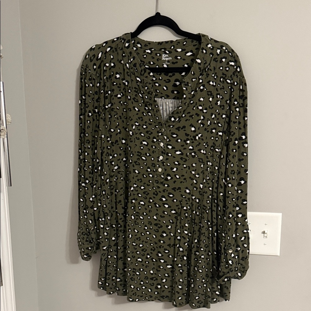 Kim Rogers Olive Animal Print Blouse